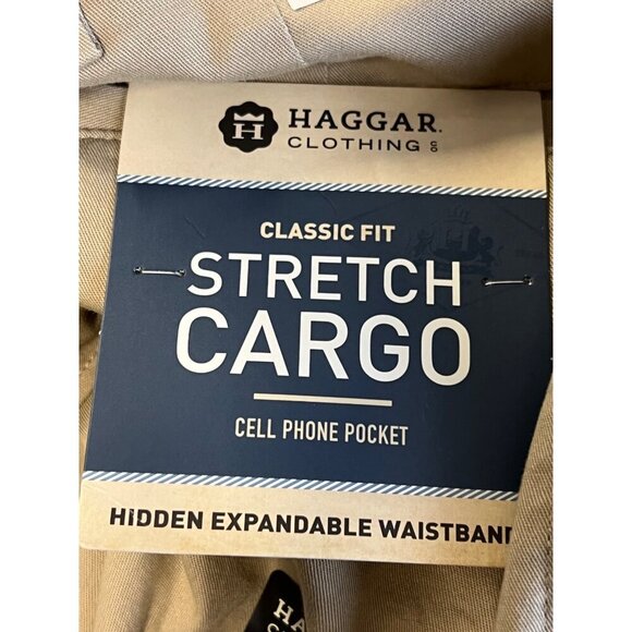 Haggar Mens Classic Fit Stretch Cargo Pants 40 X 30 Khaki Hidden Expandable New - Picture 5 of 11